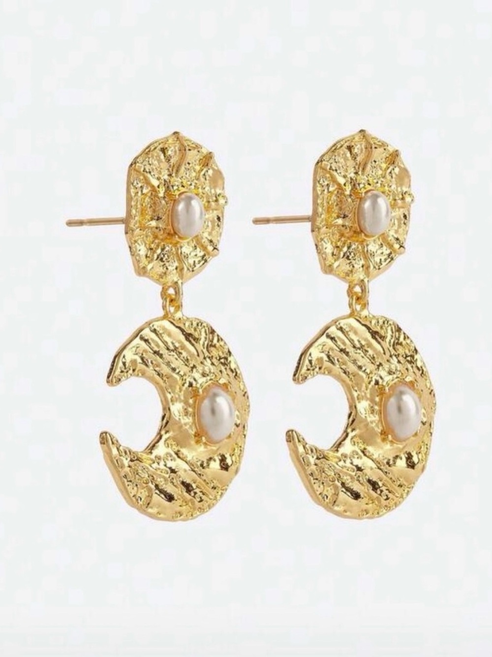 Gold Moon & Pearl Drop Earrings